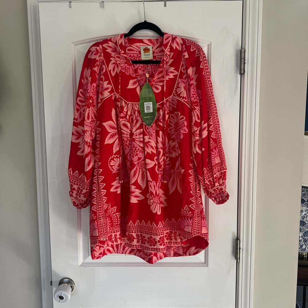 Farm Rio Flora Tapestry Red Long sleeve dress xxs - Picture 5 of 10
